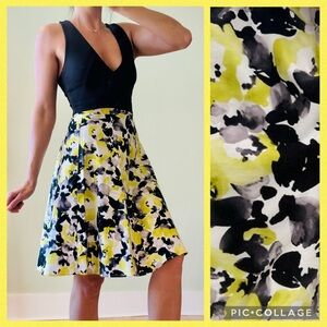 Contemporary Floral A-Line Full Circle Skirt in Yellow and Black
